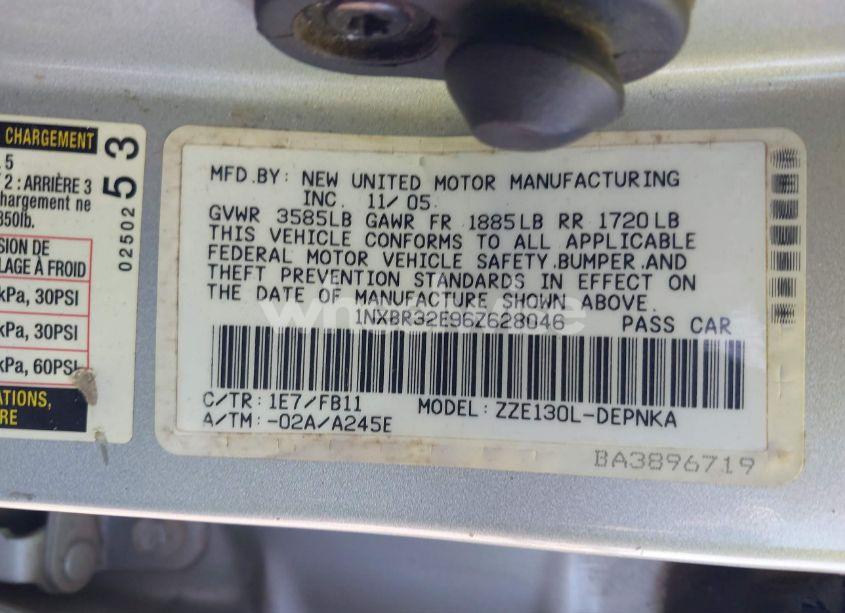 Photo 9 of 2006 Toyota Corolla LE (VIN 1NXBR32E96Z628046)