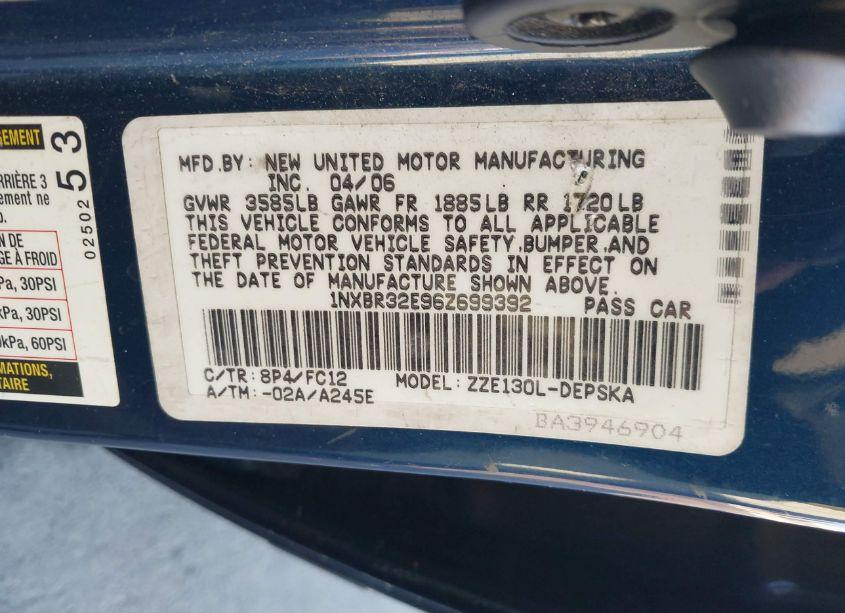 Photo 9 of 2006 Toyota Corolla S (VIN 1NXBR32E96Z699392)