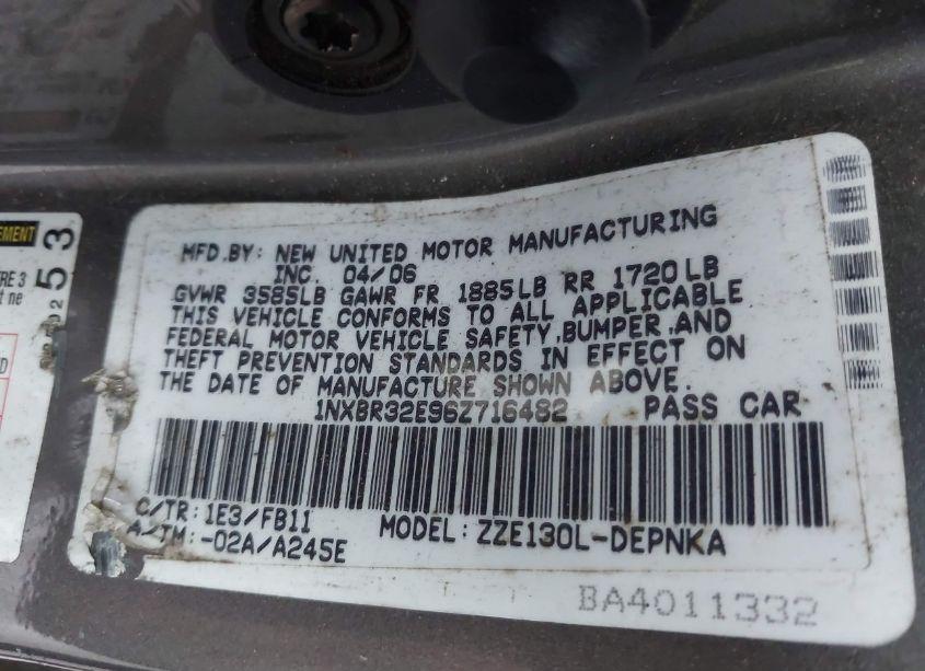 Photo 9 of 2006 Toyota Corolla LE (VIN 1NXBR32E96Z716482)