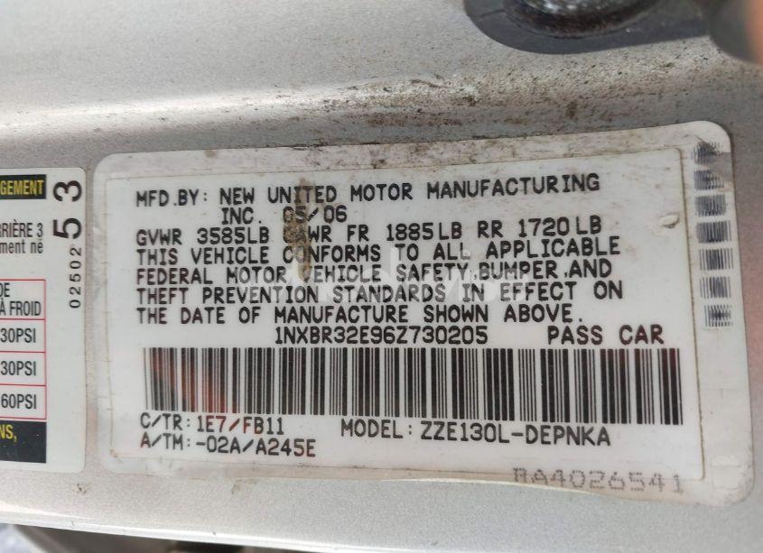 Photo 9 of 2006 Toyota Corolla CE/LE/S (VIN 1NXBR32E96Z730205)