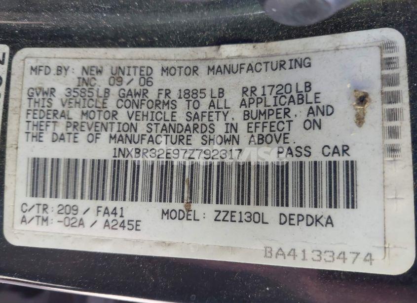 Photo 9 of 2007 Toyota Corolla CE (VIN 1NXBR32E97Z792317)