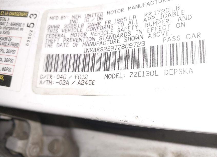 Photo 9 of 2007 Toyota Corolla S (VIN 1NXBR32E97Z809729)