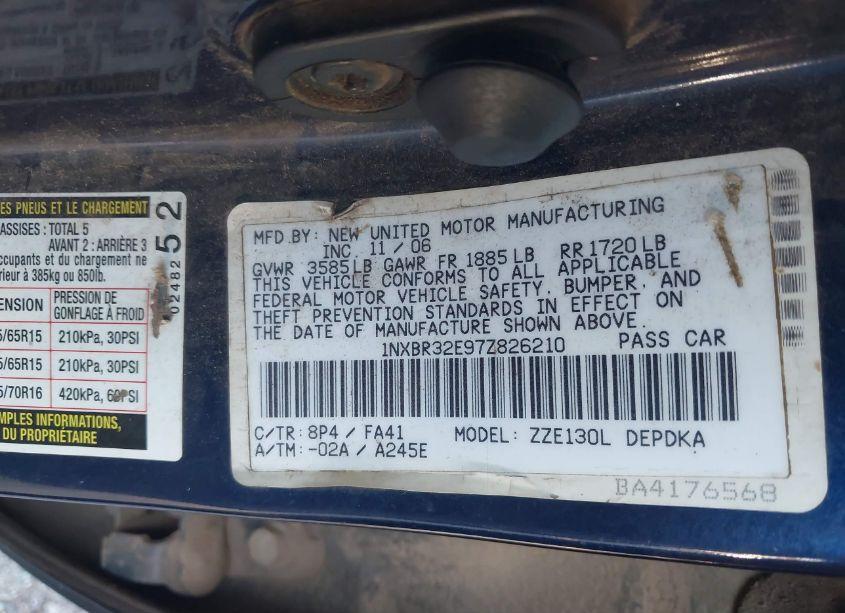 Photo 9 of 2007 Toyota Corolla CE (VIN 1NXBR32E97Z826210)