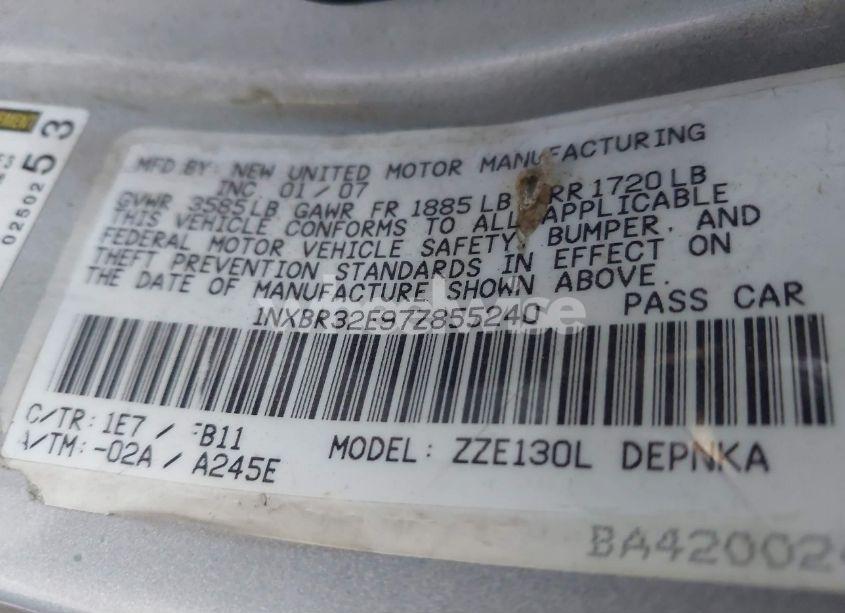 Photo 9 of 2007 Toyota Corolla LE (VIN 1NXBR32E97Z855240)