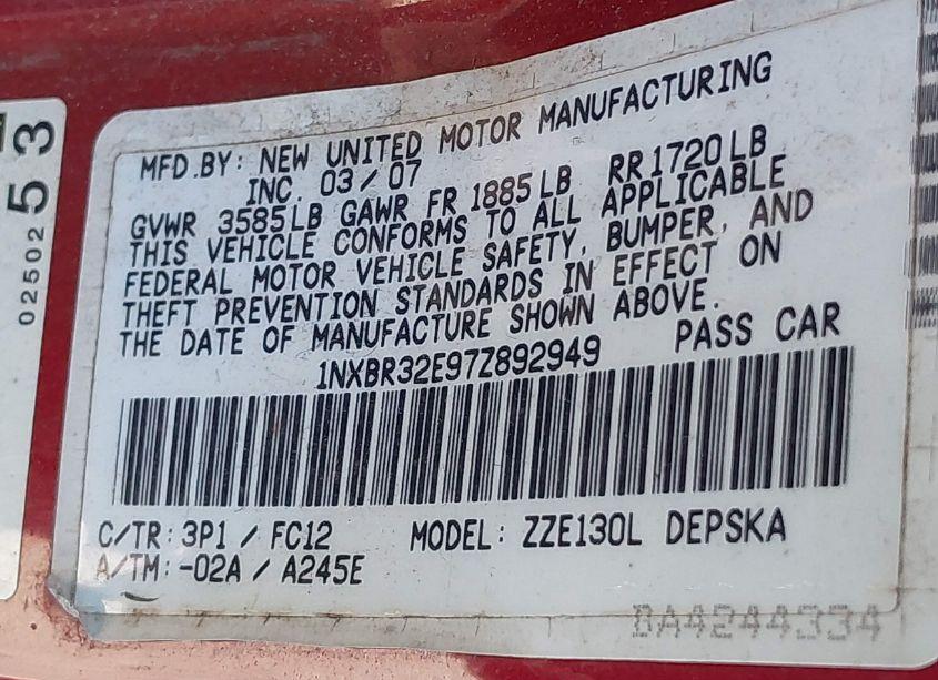 Photo 9 of 2007 Toyota Corolla S (VIN 1NXBR32E97Z892949)