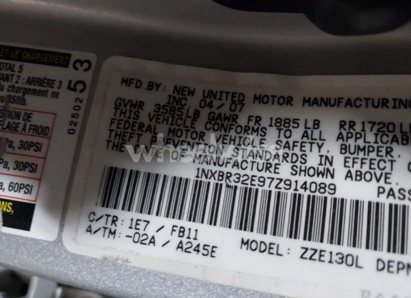 Photo 9 of 2007 Toyota Corolla LE (VIN 1NXBR32E97Z914089)