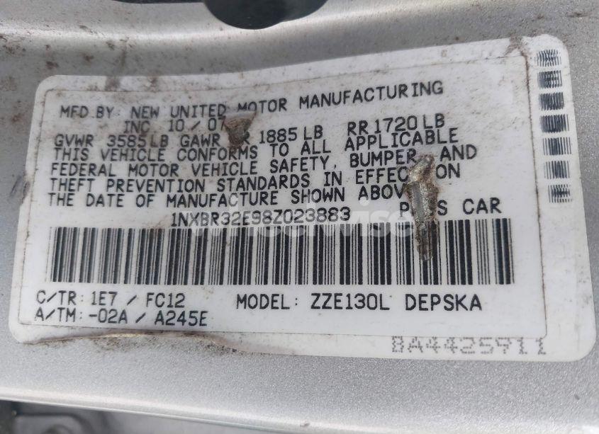 Photo 9 of 2008 Toyota Corolla S (VIN 1NXBR32E98Z023883)