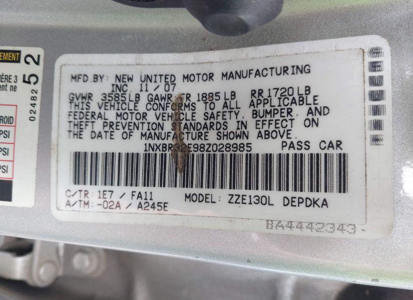 Photo 9 of 2008 Toyota Corolla CE (VIN 1NXBR32E98Z028985)