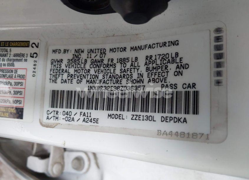 Photo 9 of 2008 Toyota Corolla CE (VIN 1NXBR32E98Z036357)