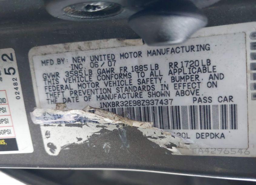 Photo 9 of 2008 Toyota Corolla CE (VIN 1NXBR32E98Z937437)