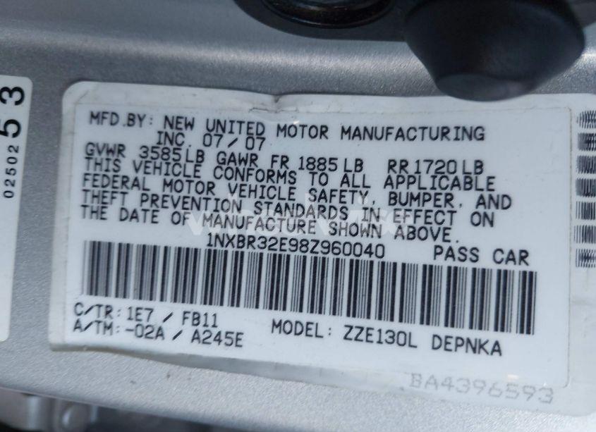 Photo 9 of 2008 Toyota Corolla LE (VIN 1NXBR32E98Z960040)