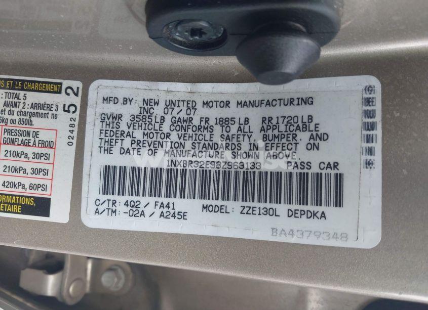 Photo 9 of 2008 Toyota Corolla CE (VIN 1NXBR32E98Z963133)