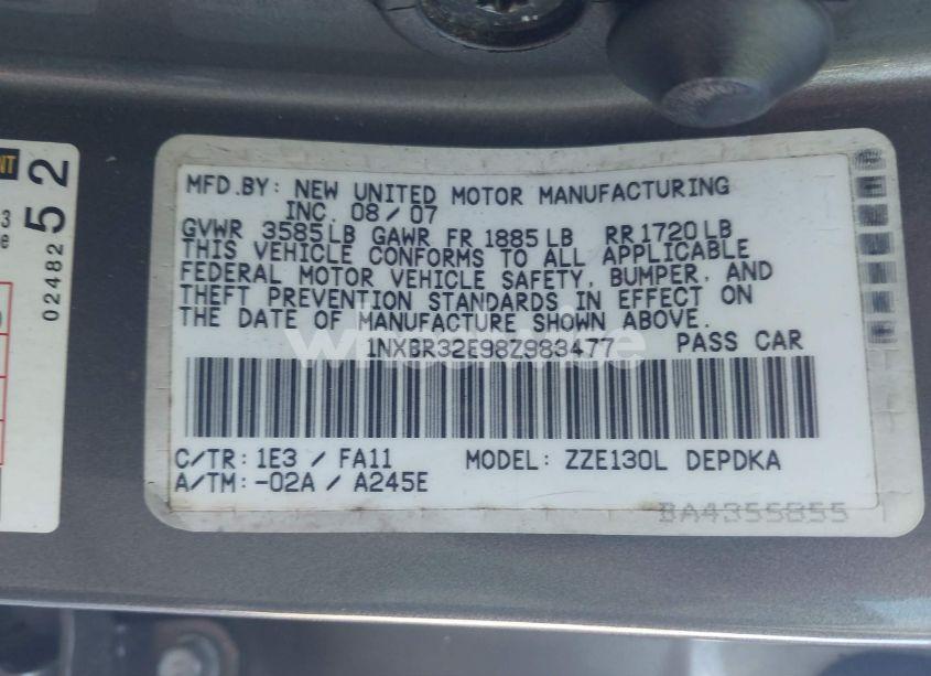 Photo 9 of 2008 Toyota Corolla CE (VIN 1NXBR32E98Z983477)