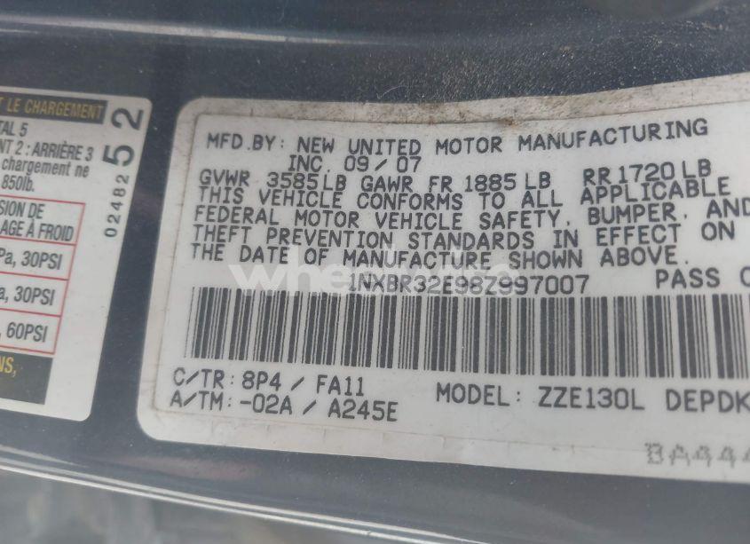 Photo 9 of 2008 Toyota Corolla CE (VIN 1NXBR32E98Z997007)