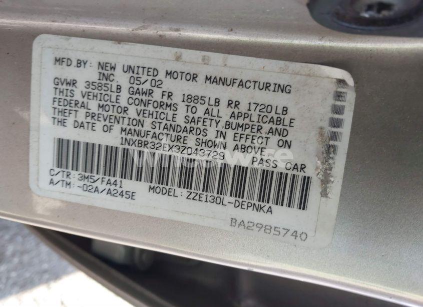 Photo 9 of 2003 Toyota Corolla LE (VIN 1NXBR32EX3Z043729)