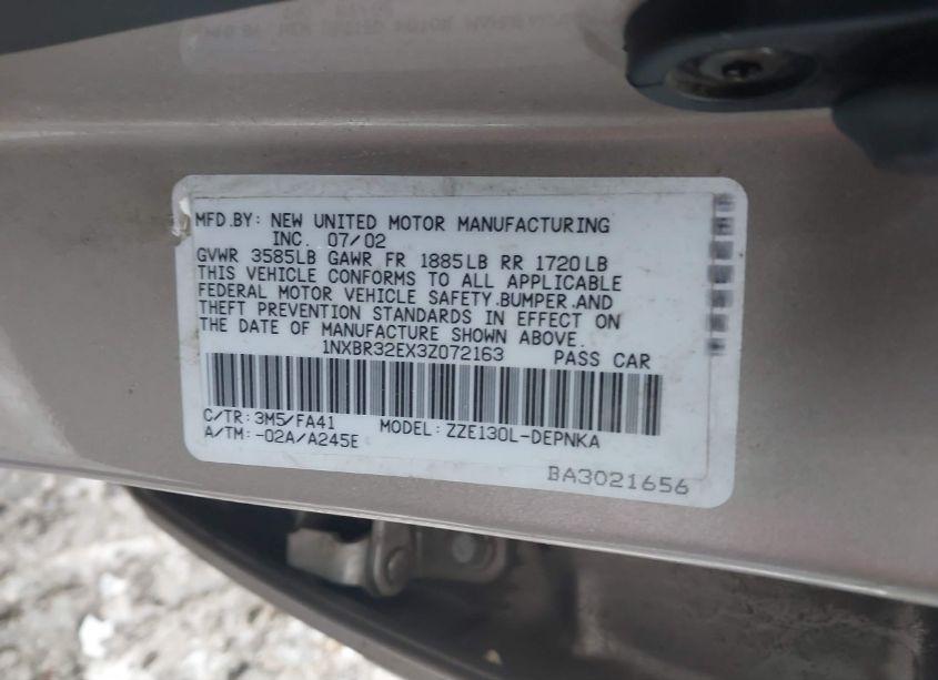 Photo 9 of 2003 Toyota Corolla LE (VIN 1NXBR32EX3Z072163)