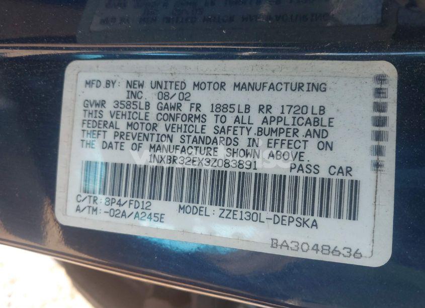 Photo 9 of 2003 Toyota Corolla S (VIN 1NXBR32EX3Z083891)