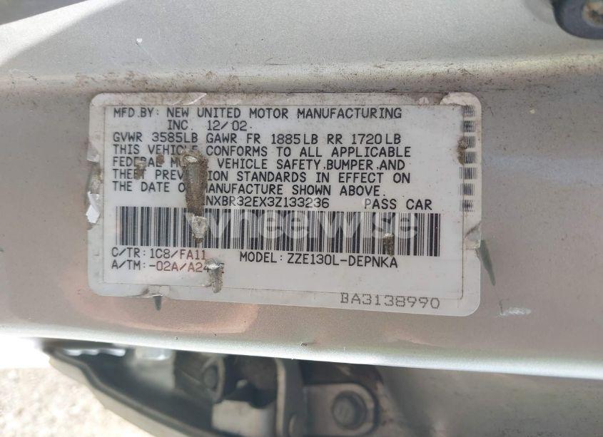 Photo 9 of 2003 Toyota Corolla LE (VIN 1NXBR32EX3Z133236)