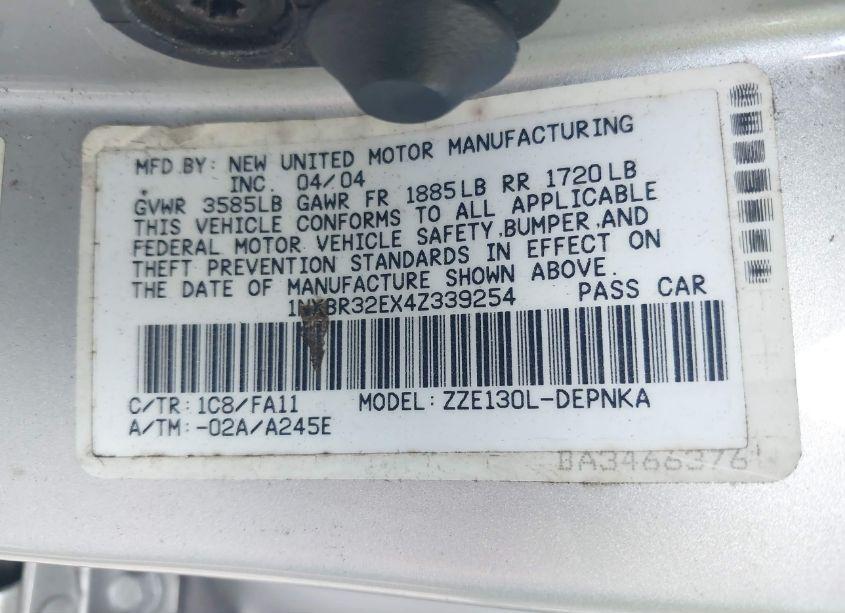 Photo 9 of 2004 Toyota Corolla LE (VIN 1NXBR32EX4Z339254)