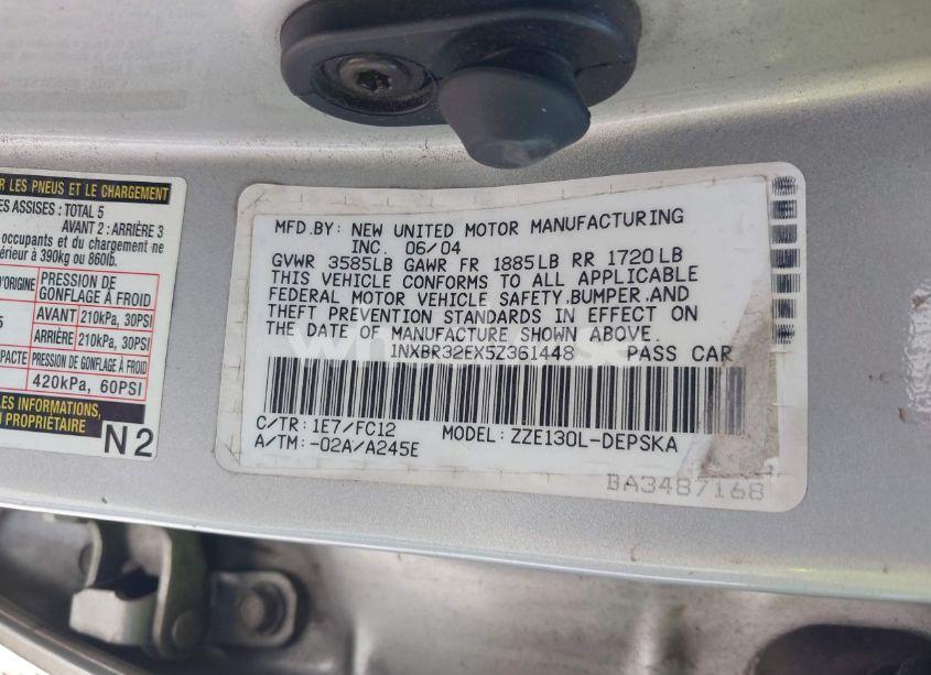 Photo 9 of 2005 Toyota Corolla S (VIN 1NXBR32EX5Z361448)