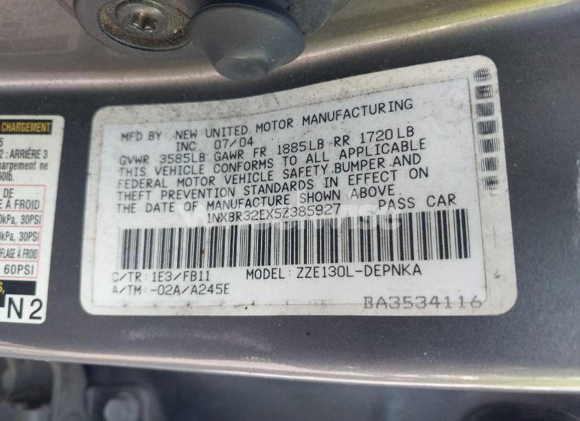 Photo 9 of 2005 Toyota Corolla LE (VIN 1NXBR32EX5Z385927)