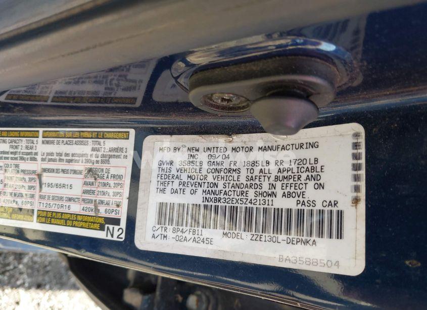 Photo 9 of 2005 Toyota Corolla LE (VIN 1NXBR32EX5Z421311)