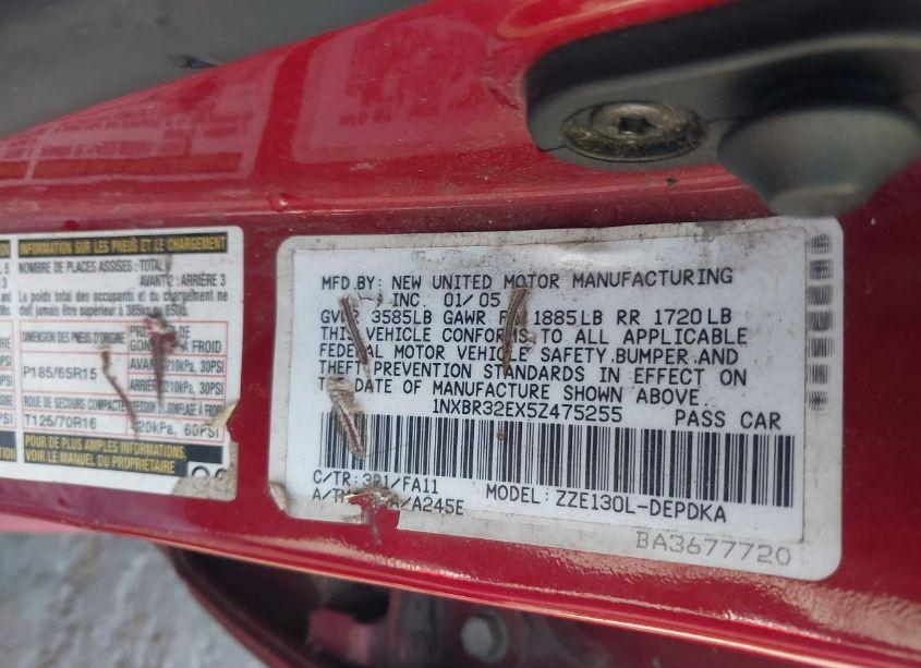 Photo 9 of 2005 Toyota Corolla CE (VIN 1NXBR32EX5Z475255)