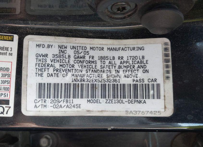 Photo 9 of 2005 Toyota Corolla LE (VIN 1NXBR32EX5Z532361)