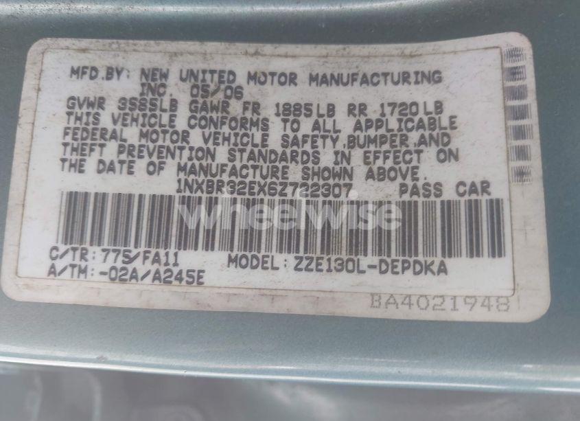 Photo 9 of 2006 Toyota Corolla CE (VIN 1NXBR32EX6Z722307)