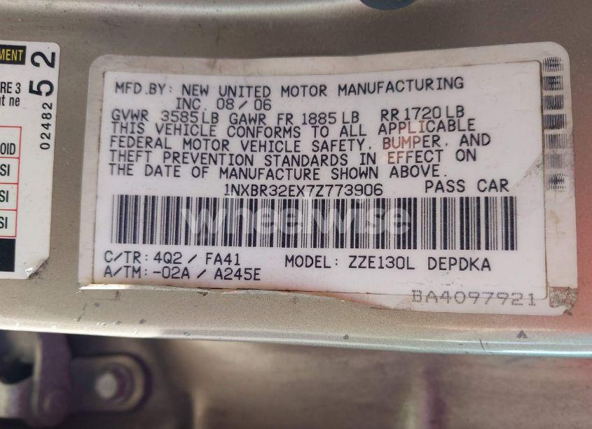 Photo 9 of 2007 Toyota Corolla CE (VIN 1NXBR32EX7Z773906)