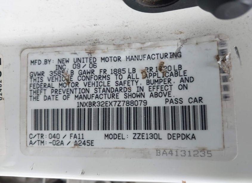 Photo 9 of 2007 Toyota Corolla CE (VIN 1NXBR32EX7Z788079)