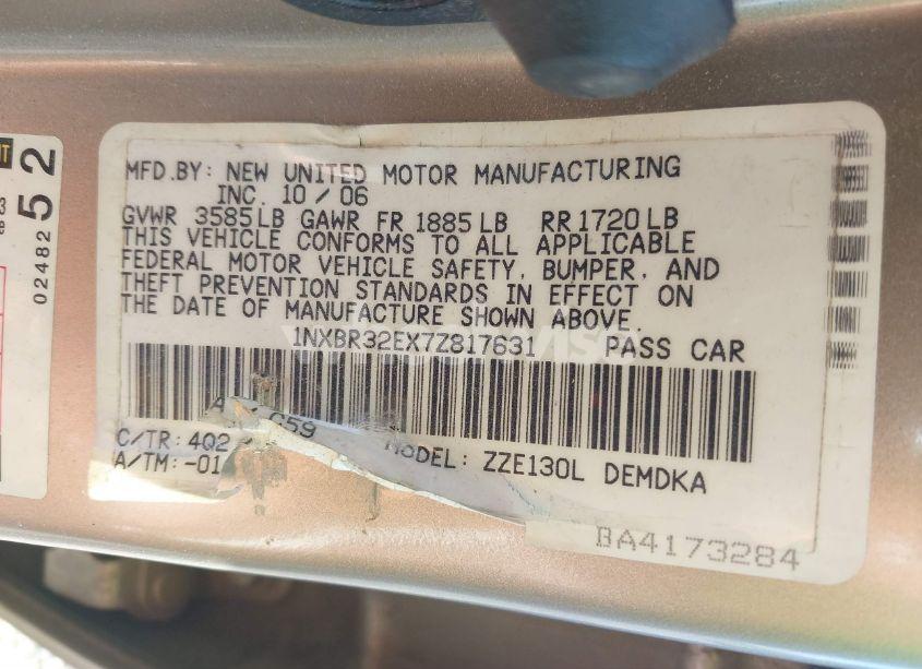 Photo 9 of 2007 Toyota Corolla CE (VIN 1NXBR32EX7Z817631)