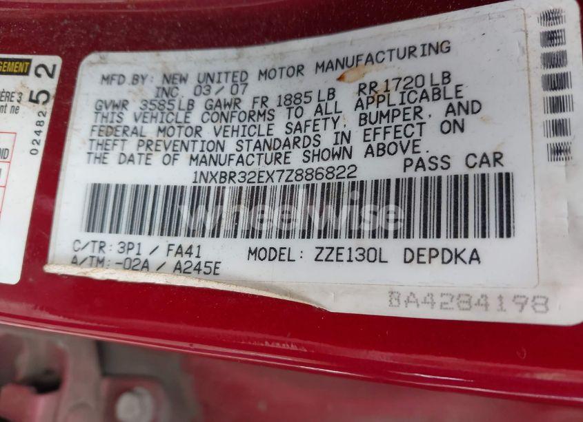 Photo 9 of 2007 Toyota Corolla CE (VIN 1NXBR32EX7Z886822)