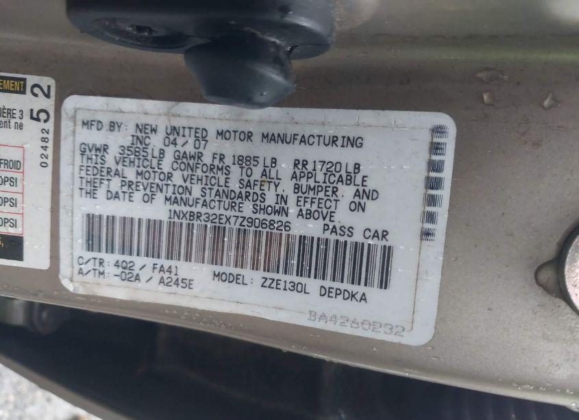 Photo 9 of 2007 Toyota Corolla CE (VIN 1NXBR32EX7Z906826)