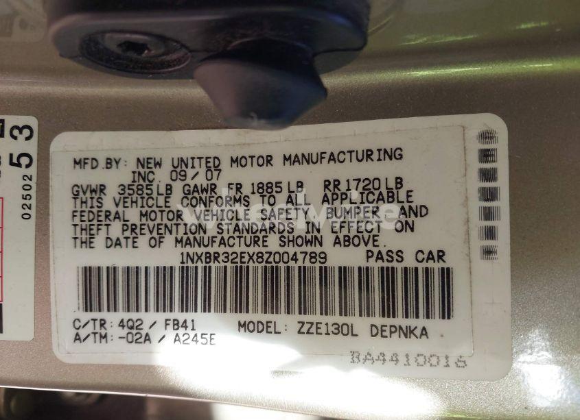 Photo 9 of 2008 Toyota Corolla LE (VIN 1NXBR32EX8Z004789)