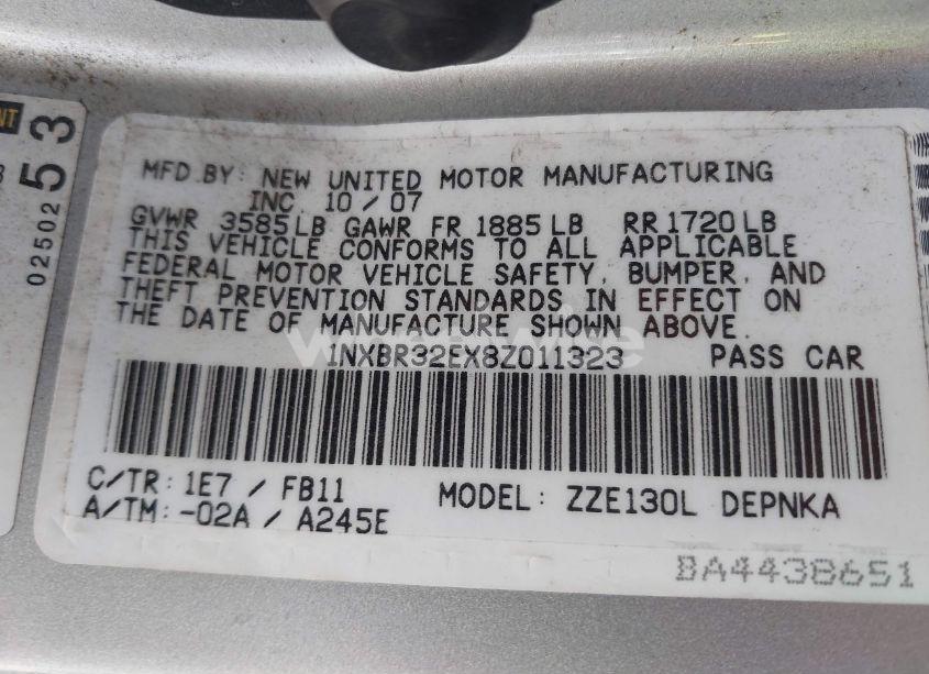 Photo 9 of 2008 Toyota Corolla LE (VIN 1NXBR32EX8Z011323)