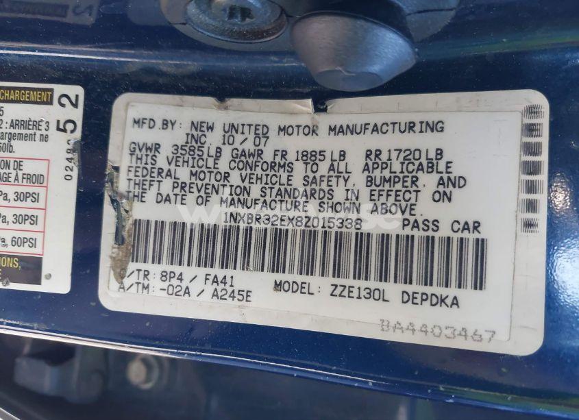 Photo 9 of 2008 Toyota Corolla CE (VIN 1NXBR32EX8Z015338)