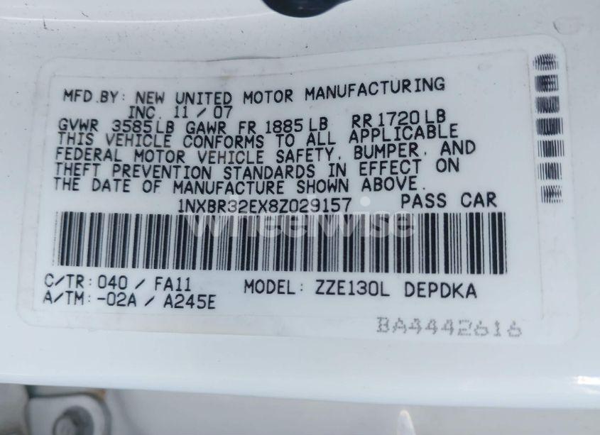 Photo 9 of 2008 Toyota Corolla CE (VIN 1NXBR32EX8Z029157)