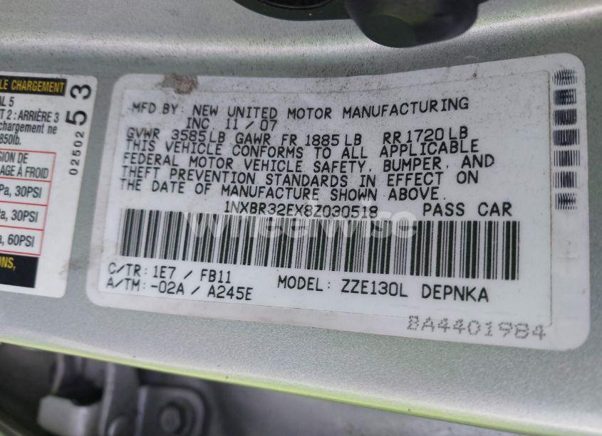 Photo 9 of 2008 Toyota Corolla LE (VIN 1NXBR32EX8Z030518)