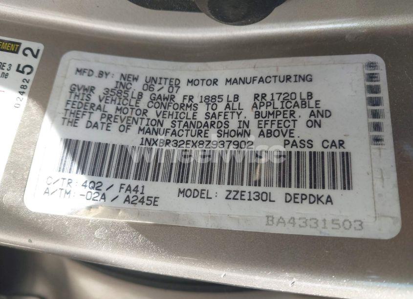 Photo 9 of 2008 Toyota Corolla CE (VIN 1NXBR32EX8Z937902)