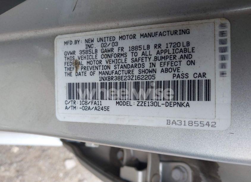 Photo 9 of 2003 Toyota Corolla LE (VIN 1NXBR38E23Z162205)