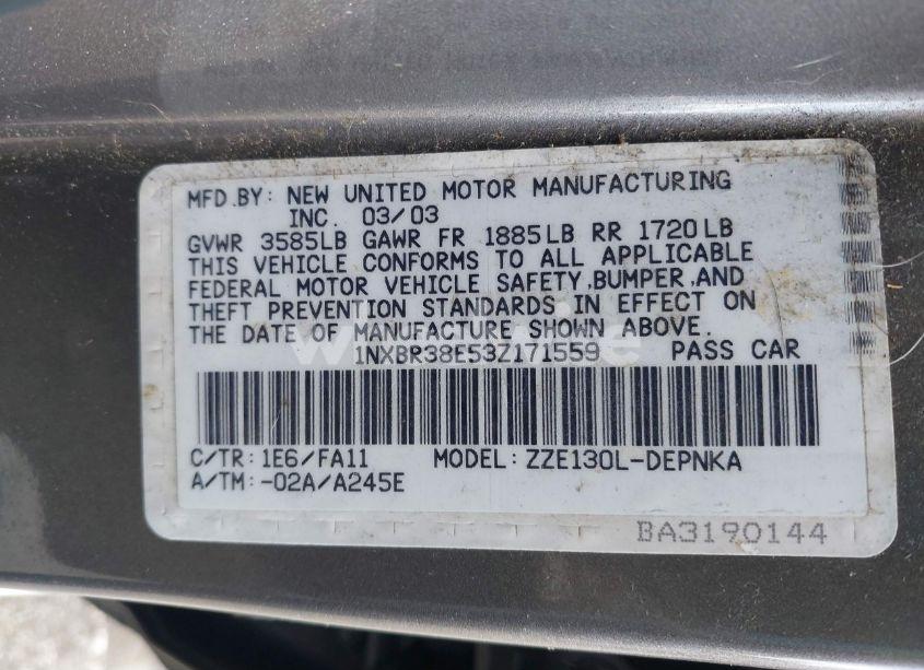 Photo 9 of 2003 Toyota Corolla LE (VIN 1NXBR38E53Z171559)