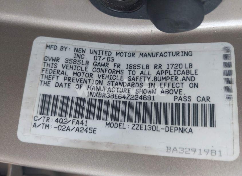 Photo 9 of 2004 Toyota Corolla LE (VIN 1NXBR38E64Z224691)