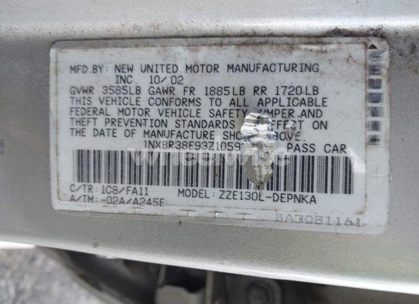 Photo 9 of 2003 Toyota Corolla LE (VIN 1NXBR38E93Z105936)