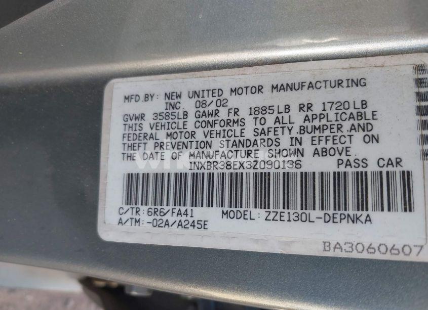 Photo 9 of 2003 Toyota Corolla LE (VIN 1NXBR38EX3Z090136)