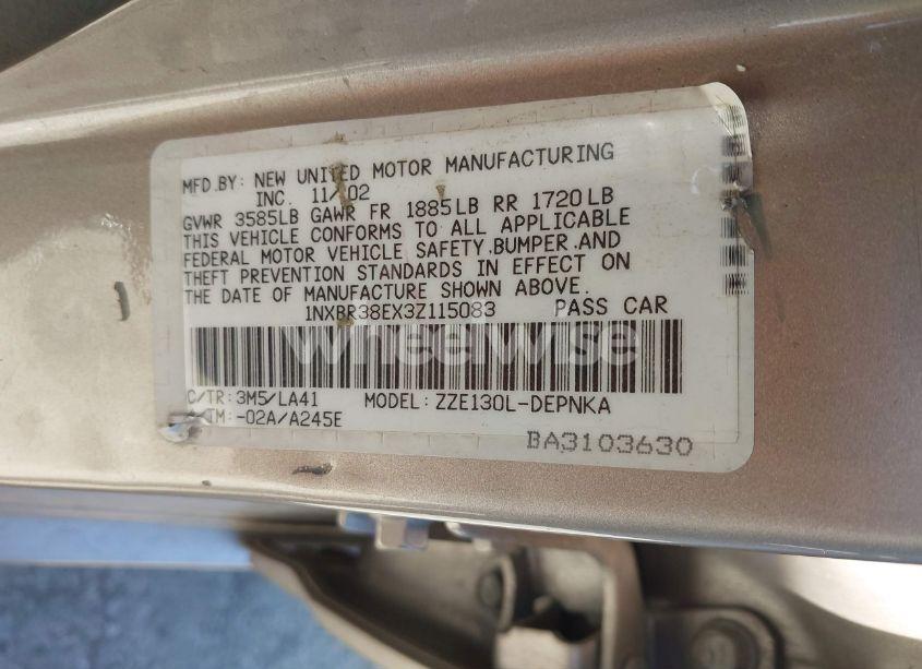 Photo 9 of 2003 Toyota Corolla LE (VIN 1NXBR38EX3Z115083)