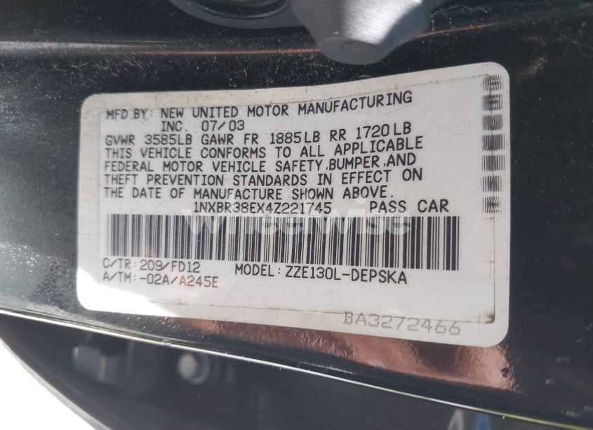 Photo 9 of 2004 Toyota Corolla S (VIN 1NXBR38EX4Z221745)