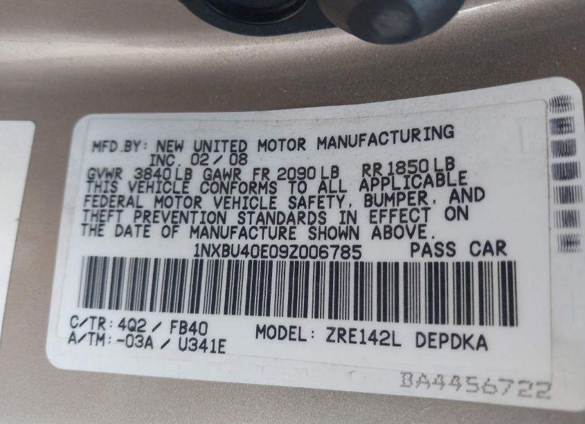 Photo 9 of 2009 Toyota Corolla LE (VIN 1NXBU40E09Z006785)