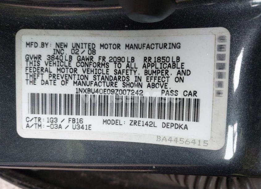 Photo 9 of 2009 Toyota Corolla LE (VIN 1NXBU40E09Z007242)