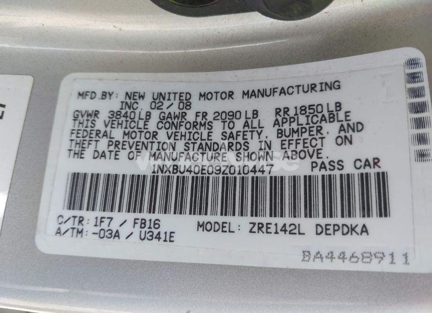 Photo 9 of 2009 Toyota Corolla LE (VIN 1NXBU40E09Z010447)